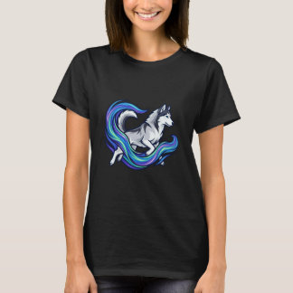 Lebendige Himmels-Husky-Mystik-Blau-Aura-Kunst T-Shirt