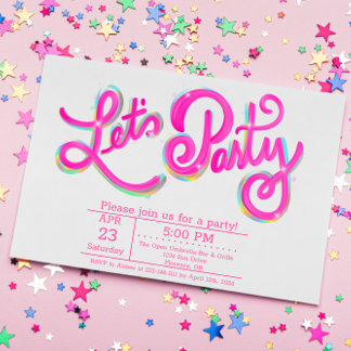 Lebendige horizontale rosa iridierende Let's Party Einladung