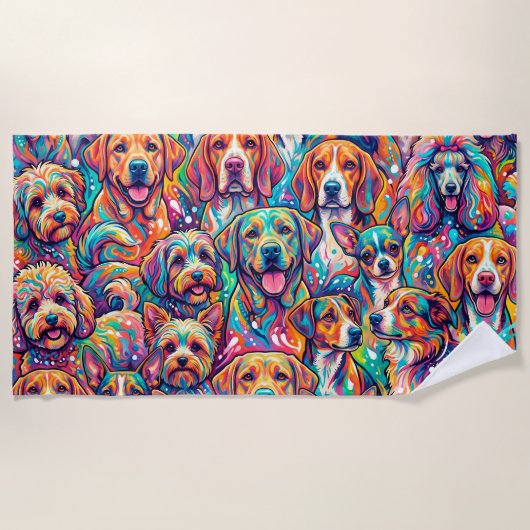 Lebendige Hund-Traumlandschaft – Psychedelischer B Strandtuch (Vorderseite)