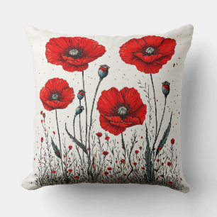 Lebendige Illustration roter Mohnblumen Kissen