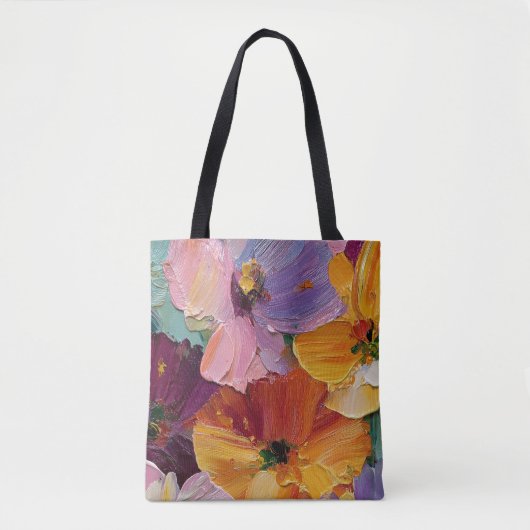 Lebendige Impasto-Blumenmalerei-Tragetasche Tasche (Vorderseite)