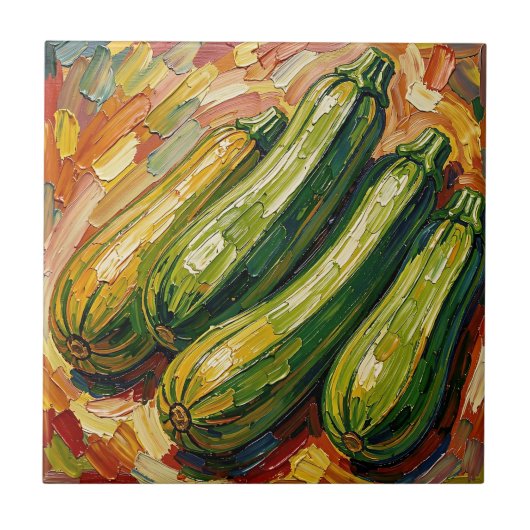 Lebendige Impasto-Zucchini-Malerei Fliese (Vorderseite)