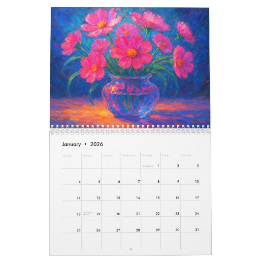 Lebendige impressionistische Blumenmotive Kalender (Jan 2026)