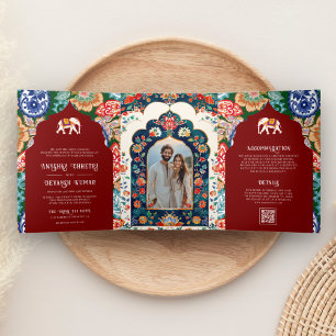 Lebendige indische Volks-Elefanten-Hochzeit in dun Dreifach Gefaltete Einladung