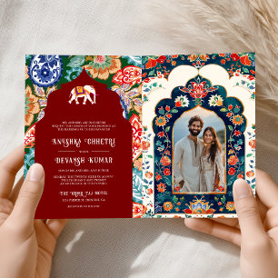 Lebendige indische Volks-Elefanten-Hochzeit in dun Einladung