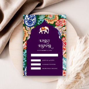 Lebendige indische Volks kunst Elefant Aubergine H RSVP Karte