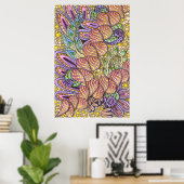Lebendige Intricate psychedelische Boho-Zen-Doodle Poster (Heimbüro)