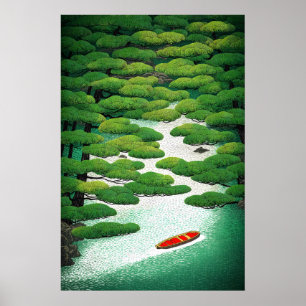 Lebendige japanische Fluss-Wandkunst Ukiyo-e Kiefe Poster