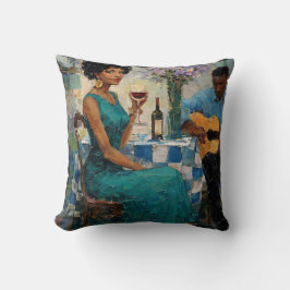Lebendige Jazz-Frau Teal-Bistro-Kunst Kissen