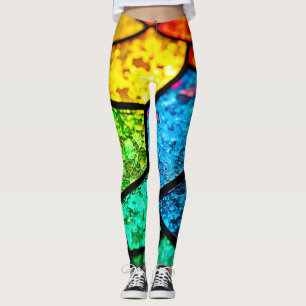 Lebendige, juwelfarbene Glasmalerei-Textur-Kunst Leggings