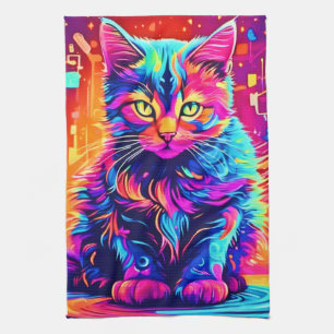 Lebendige Katze: Schönes Neon-Kunstwerk Geschirrtuch