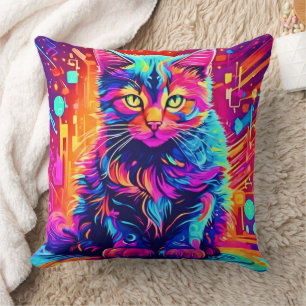 Lebendige Katze: Schönes Neon-Kunstwerk Kissen