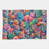 Lebendige Katzen-Traumlandschaft – Psychedelischer Geschirrtuch (Horizontal)