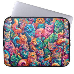 Lebendige Katzen-Traumlandschaft – Psychedelischer Laptopschutzhülle