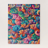 Lebendige Katzen-Traumlandschaft – Psychedelischer Puzzle (Vertikal)