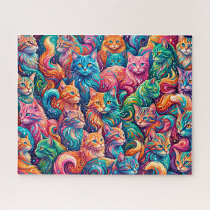 Lebendige Katzen-Traumlandschaft – Psychedelischer Puzzle