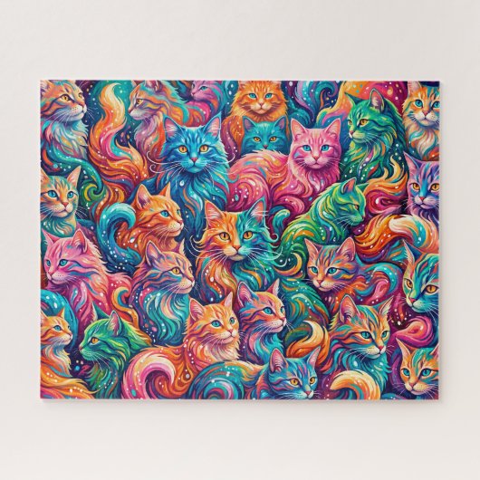 Lebendige Katzen-Traumlandschaft – Psychedelischer Puzzle (Horizontal)