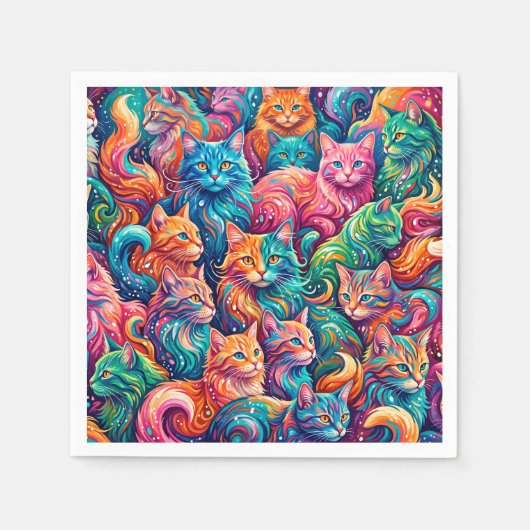 Lebendige Katzen-Traumlandschaft – Psychedelischer Serviette (Vorderseite)