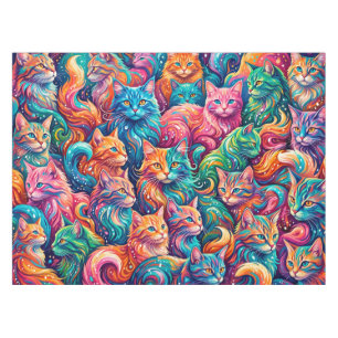 Lebendige Katzen-Traumlandschaft – Psychedelischer Tischdecke