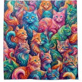 Lebendige Katzen-Traumwelt – Psychedelischer Boho- Duschvorhang (Vorderseite)