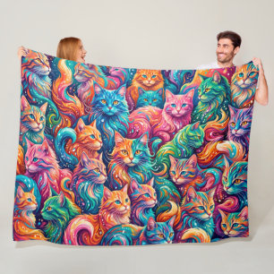 Lebendige Katzen-Traumwelt – Psychedelischer Boho- Fleecedecke