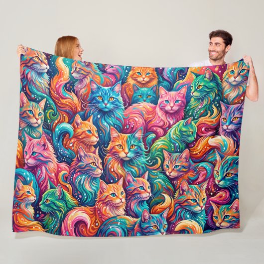 Lebendige Katzen-Traumwelt – Psychedelischer Boho- Fleecedecke (Beispiel)