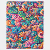 Lebendige Katzen-Traumwelt – Psychedelischer Boho- Fleecedecke (Vorderseite)