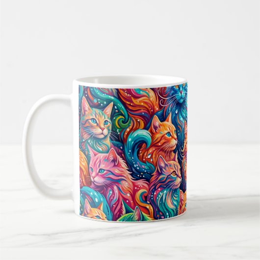 Lebendige Katzen-Traumwelt – Psychedelischer Boho- Kaffeetasse (Links)