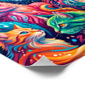 Lebendige Katzen-Traumwelt – Psychedelischer Boho- Poster (Ecke)