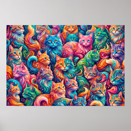 Lebendige Katzen-Traumwelt – Psychedelischer Boho- Poster