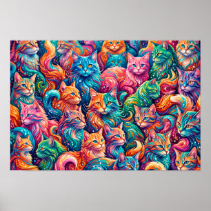 Lebendige Katzen-Traumwelt – Psychedelischer Boho- Poster