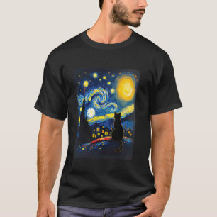 Lebendige Katzensilhouette Van Gogh Kunststil Graf T-Shirt