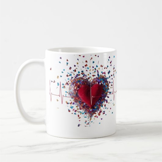 Lebendige Konfetti-Herz-Explosion Herzschlag Klass Kaffeetasse (Links)