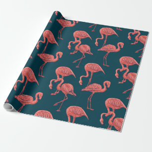 Lebendige Korallen-Flamingo-Muster Geschenkpapier