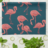 Lebendige Korallen-Flamingo-Muster Geschirrtuch (Gefaltet)