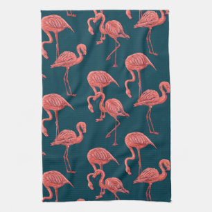 Lebendige Korallen-Flamingo-Muster Geschirrtuch