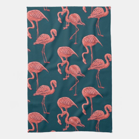 Lebendige Korallen-Flamingo-Muster Geschirrtuch (Vertikal)