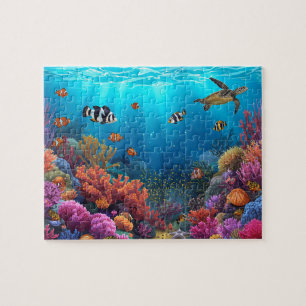 Lebendige Korallenriff-Meereschildkröten-Szene Puzzle