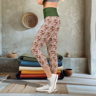 Lebendige Kornnatter Pinke Pfingstrosenblüten Grün Capri Leggings