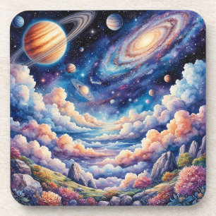 Lebendige kosmische Landschaft mit Planeten Getränkeuntersetzer