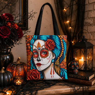 Lebendige La Catrina-Zucker-Schädel-Volkskunst Tasche