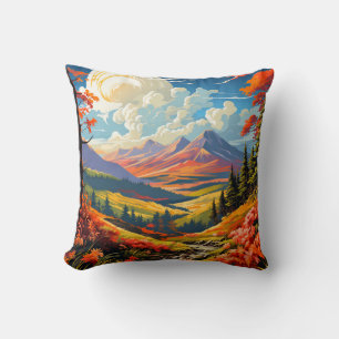 Lebendige landschaftliche Tal-Landschaft-Illustrat Kissen