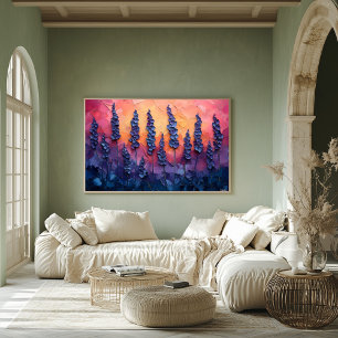 Lebendige Lavendelfelder unter einem Sonnenunterga Poster