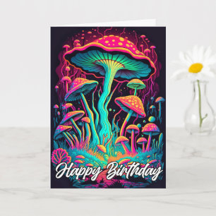 Lebendige leuchtende Waldpilz-Illustration Karte