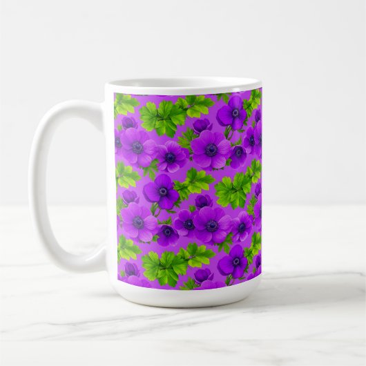 Lebendige lila Anemonenblüten Kaffeetasse (Links)