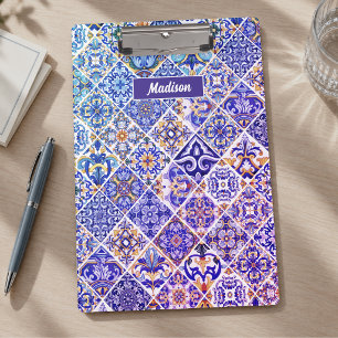 Lebendige lila-blaue mexikanische Talavera-Kachel Klemmbrett
