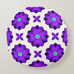 Lebendige lila Blumen und Blattmotive Rundes Kissen