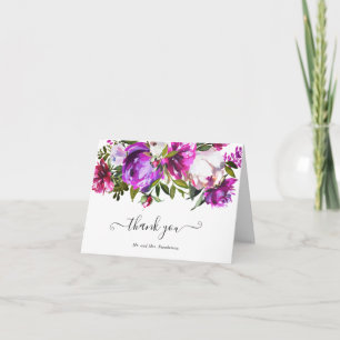 Lebendige lila florale elegante Hochzeit Dankeskarte