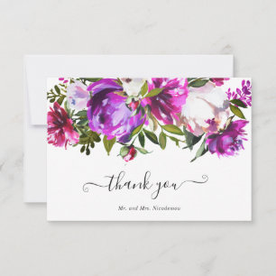 Lebendige lila florale elegante Hochzeit Dankeskarte