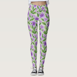 Lebendige lila Lilien mit grünen Blättern Leggings